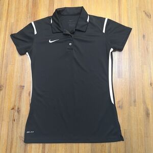 Nike Polo Shirt Black Dri Fit Short Sleeve Collared Womens Size Small